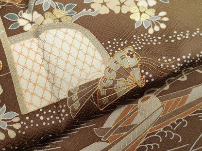 平和屋着物●訪問着 駒刺繍 風景草花文 暈し染め 金彩 正絹 逸品 CAAZ1073vf