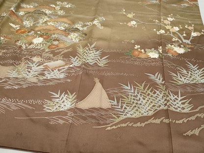 平和屋着物●訪問着 駒刺繍 風景草花文 暈し染め 金彩 正絹 逸品 CAAZ1073vf