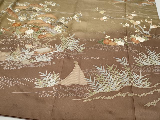 平和屋着物●訪問着 駒刺繍 風景草花文 暈し染め 金彩 正絹 逸品 CAAZ1073vf