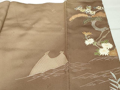 平和屋着物●訪問着 駒刺繍 風景草花文 暈し染め 金彩 正絹 逸品 CAAZ1073vf