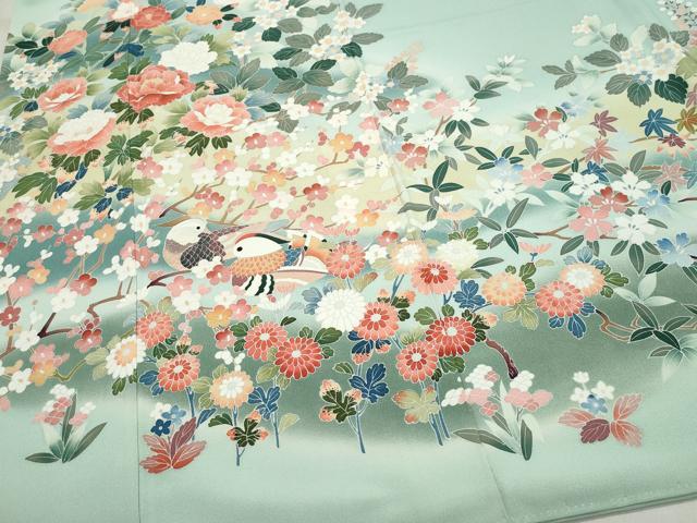 平和屋着物●豪華色留袖 友禅 作家物 鴛鴦草花文 正絹 逸品 CAAZ1076vf
