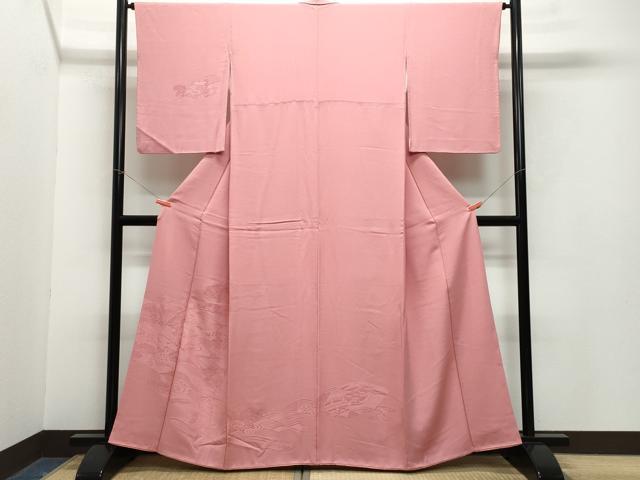平和屋着物●無地絵羽訪問着　立波地紙風景花地紋　真朱色　正絹　逸品　CAAZ1080vf