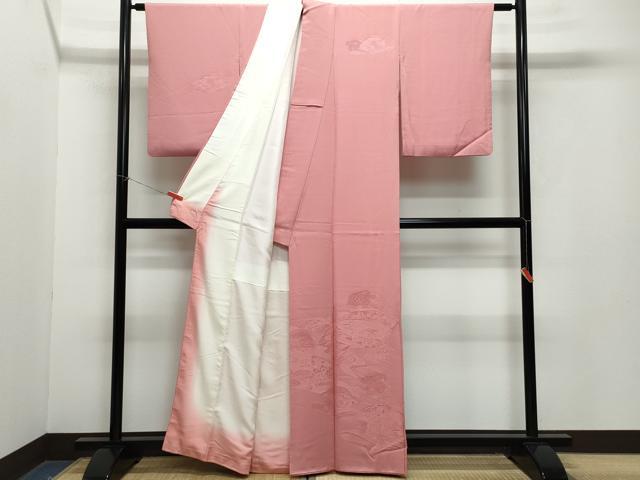 平和屋着物●無地絵羽訪問着　立波地紙風景花地紋　真朱色　正絹　逸品　CAAZ1080vf