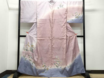 平和屋着物●訪問着 作家物 紬地 籬草花文 金彩 正絹 逸品 CAAZ1081vf