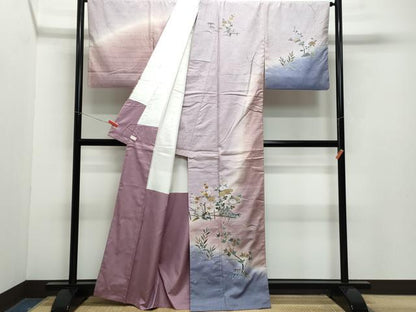 平和屋着物●訪問着 作家物 紬地 籬草花文 金彩 正絹 逸品 CAAZ1081vf