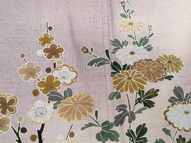 平和屋着物●訪問着 作家物 紬地 籬草花文 金彩 正絹 逸品 CAAZ1081vf