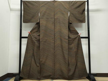 平和屋着物●上質な小紋　紬地　幾何学文様　正絹　逸品　未使用　CAAZ1087vf