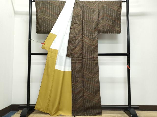 平和屋着物●上質な小紋　紬地　幾何学文様　正絹　逸品　未使用　CAAZ1087vf