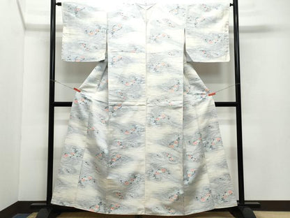 平和屋着物●小千谷紬 流水楽器花文 正絹 逸品 CAAZ1100vf