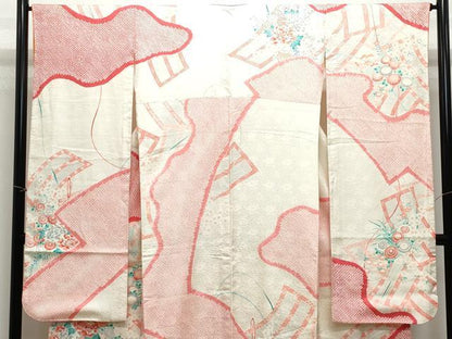 平和屋着物●豪華振袖　絞り　刺繍　花籠文　正絹　逸品　CAAZ1118vf