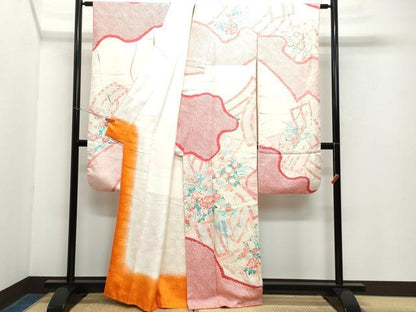 平和屋着物●豪華振袖　絞り　刺繍　花籠文　正絹　逸品　CAAZ1118vf