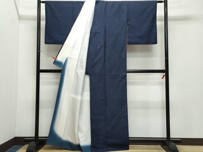 平和屋着物●上質な紬　本型絵染　吉祥花文　正絹　逸品　CAAZ1124vf