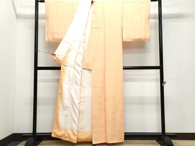 平和屋着物●上質な色無地　雲重ね草花地紋　深支子色　正絹　逸品　CAAZ1125vf