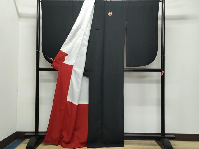 平和屋着物●小振袖 二尺袖 黒地 洗える着物 CAAZ1130vf