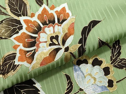 平和屋着物●染織作家 染織デザイナー 大島明 訪問着 更紗花唐草文 金銀彩 正絹 逸品 CAAZ1175vf