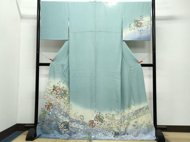 平和屋着物●中国三大刺繍 スワトウ刺繍 総刺繍 訪問着 吉祥草花文 暈し染め 金糸 ロング丈 正絹 逸品 CAAZ1190vf