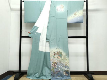 平和屋着物●中国三大刺繍 スワトウ刺繍 総刺繍 訪問着 吉祥草花文 暈し染め 金糸 ロング丈 正絹 逸品 CAAZ1190vf