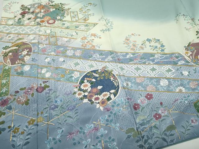 平和屋着物●中国三大刺繍 スワトウ刺繍 総刺繍 訪問着 吉祥草花文 暈し染め 金糸 ロング丈 正絹 逸品 CAAZ1190vf