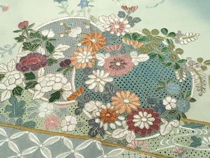 平和屋着物●中国三大刺繍 スワトウ刺繍 総刺繍 訪問着 吉祥草花文 暈し染め 金糸 ロング丈 正絹 逸品 CAAZ1190vf