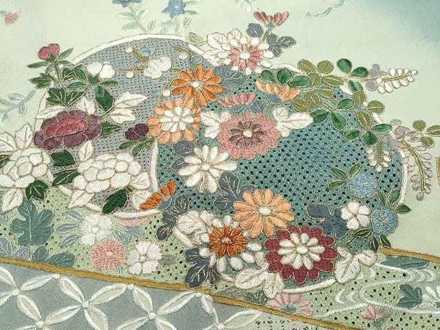 平和屋着物●中国三大刺繍 スワトウ刺繍 総刺繍 訪問着 吉祥草花文 暈し染め 金糸 ロング丈 正絹 逸品 CAAZ1190vf