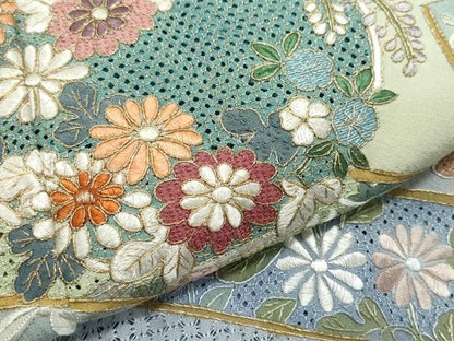 平和屋着物●中国三大刺繍 スワトウ刺繍 総刺繍 訪問着 吉祥草花文 暈し染め 金糸 ロング丈 正絹 逸品 CAAZ1190vf