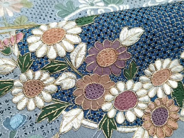 平和屋着物●中国三大刺繍 スワトウ刺繍 総刺繍 訪問着 吉祥草花文 暈し染め 金糸 ロング丈 正絹 逸品 CAAZ1190vf