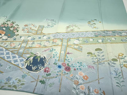 平和屋着物●中国三大刺繍 スワトウ刺繍 総刺繍 訪問着 吉祥草花文 暈し染め 金糸 ロング丈 正絹 逸品 CAAZ1190vf