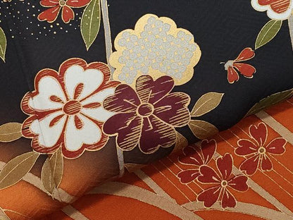 平和屋着物●訪問着　枝垂れ花文　黒地　金彩　ますいわ屋扱い　正絹　逸品　CAAZ1193vf