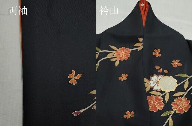 平和屋着物●訪問着　枝垂れ花文　黒地　金彩　ますいわ屋扱い　正絹　逸品　CAAZ1193vf