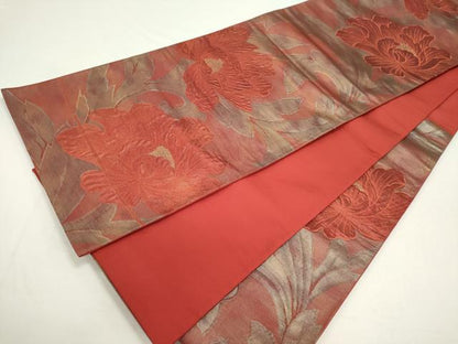 平和屋着物◎六通柄袋帯　草花文　正絹　逸品　CAAZ1201ou