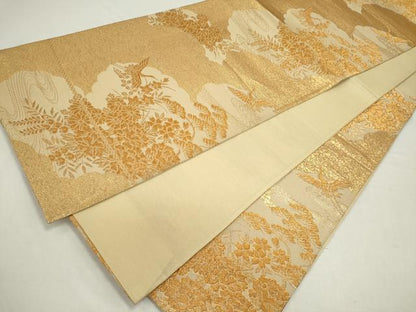 平和屋着物◎六通柄袋帯　流水飛鶴花文　金糸　正絹　逸品　CAAZ1203ou