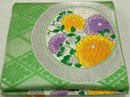 平和屋着物◎六通柄袋帯　唐織　花丸文　銀糸　正絹　逸品　CAAZ1206ou