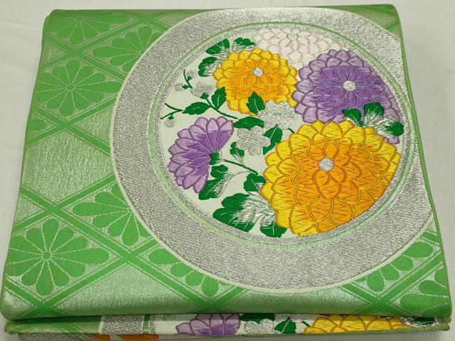 平和屋着物◎六通柄袋帯　唐織　花丸文　銀糸　正絹　逸品　CAAZ1206ou