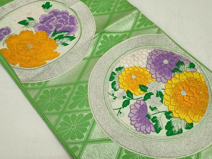 平和屋着物◎六通柄袋帯　唐織　花丸文　銀糸　正絹　逸品　CAAZ1206ou