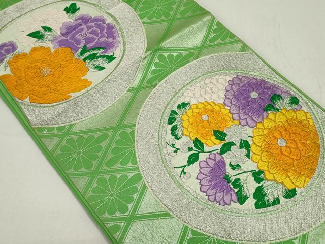 平和屋着物◎六通柄袋帯　唐織　花丸文　銀糸　正絹　逸品　CAAZ1206ou