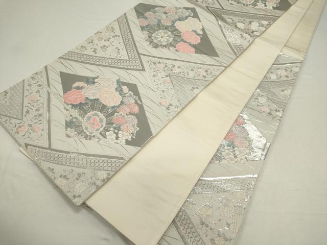 平和屋着物◎六通柄袋帯　唐織　菱花文　錦織プラチナ箔　正絹　逸品　CAAZ1207ou