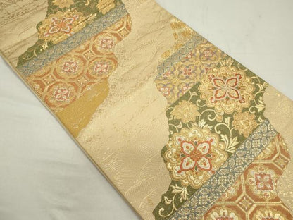 平和屋着物◎六通柄袋帯　唐織　道長吉祥花文　金糸　正絹　逸品　CAAZ1208ou