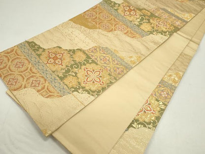 平和屋着物◎六通柄袋帯　唐織　道長吉祥花文　金糸　正絹　逸品　CAAZ1208ou