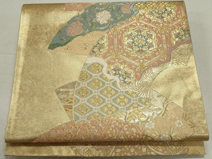 平和屋着物◎六通柄袋帯　唐織　地紙有職文　金糸　正絹　逸品　CAAZ1209ou