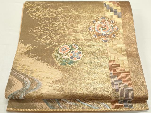 平和屋着物◎六通柄袋帯　唐織　流水花鳥文　金糸　正絹　逸品　CAAZ1211ou