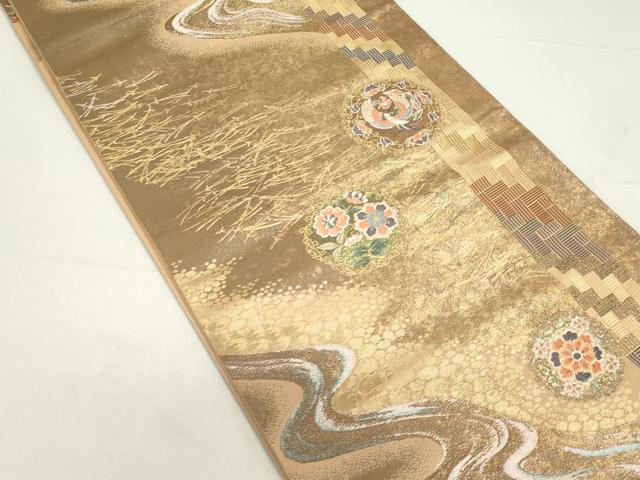 平和屋着物◎六通柄袋帯　唐織　流水花鳥文　金糸　正絹　逸品　CAAZ1211ou