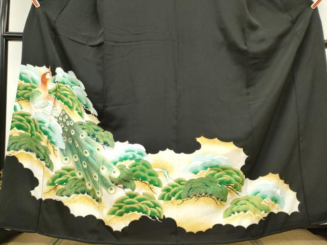 平和屋着物■豪華黒留袖　刺繍　孔雀松文　金彩　正絹　逸品　CAAZ1311ou