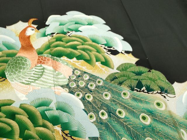 平和屋着物■豪華黒留袖　刺繍　孔雀松文　金彩　正絹　逸品　CAAZ1311ou