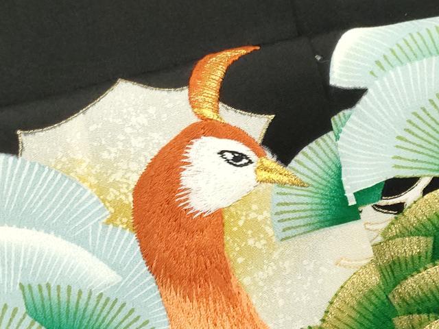 平和屋着物■豪華黒留袖　刺繍　孔雀松文　金彩　正絹　逸品　CAAZ1311ou