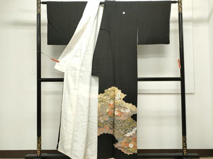 平和屋着物■豪華黒留袖 駒刺繍 飛鶴風景花文 金彩 正絹 逸品 CAAZ1322ou