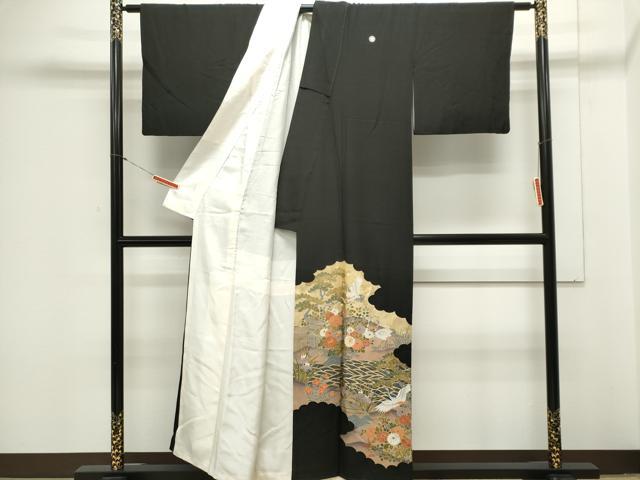 平和屋着物■豪華黒留袖 駒刺繍 飛鶴風景花文 金彩 正絹 逸品 CAAZ1322ou