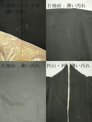 平和屋着物■豪華黒留袖　地紙飛鶴花文　金彩　正絹　逸品　CAAZ1391ou