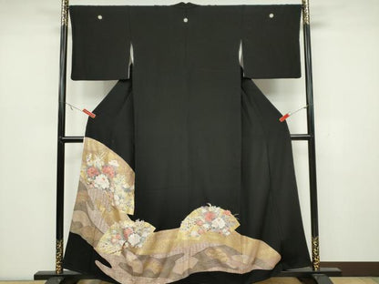 平和屋着物■豪華黒留袖　地紙飛鶴花文　金彩　正絹　逸品　CAAZ1391ou