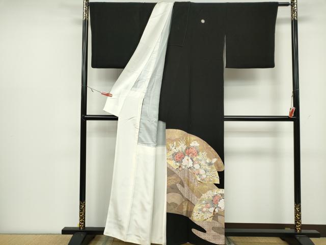 平和屋着物■豪華黒留袖　地紙飛鶴花文　金彩　正絹　逸品　CAAZ1391ou