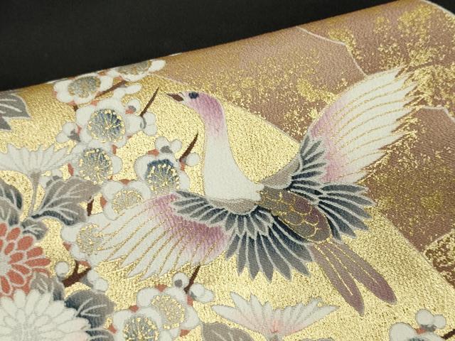 平和屋着物■豪華黒留袖　地紙飛鶴花文　金彩　正絹　逸品　CAAZ1391ou